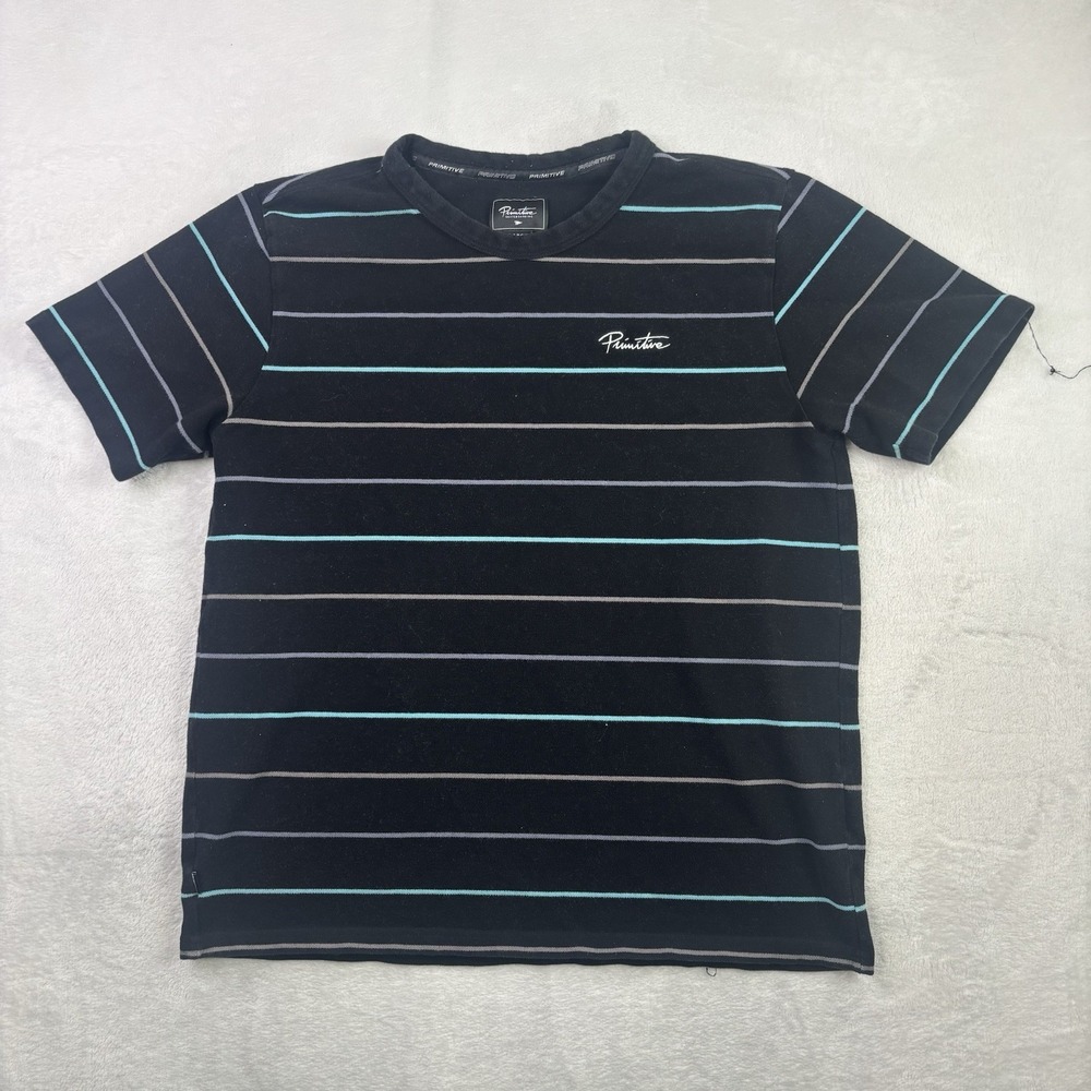 Primitive Skateboarding Black Striped Short Sleeve Shirt Men's Large